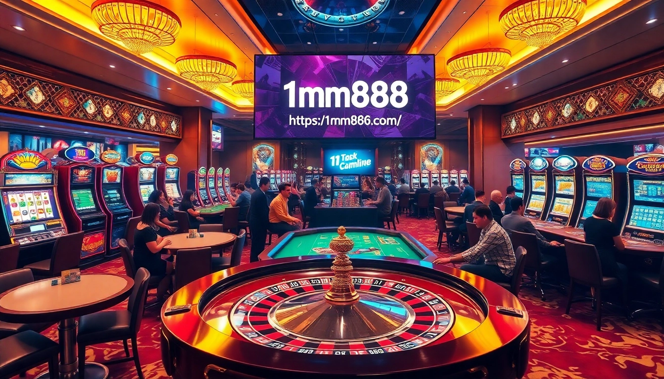 Exciting casino experience showcasing roulette and poker at https://1mm888.com/ with vibrant lighting.
