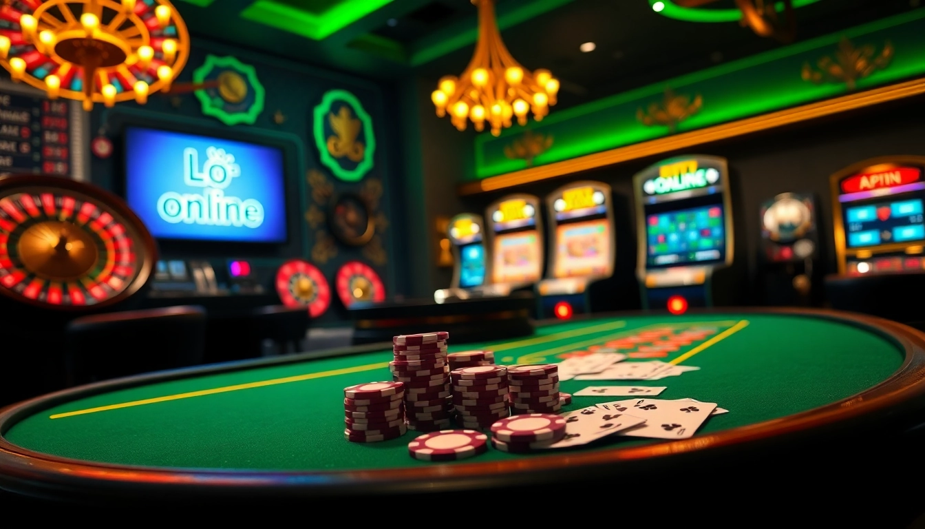 Lô đề online gaming interface with vibrant casino elements and poker chips in an exciting atmosphere.