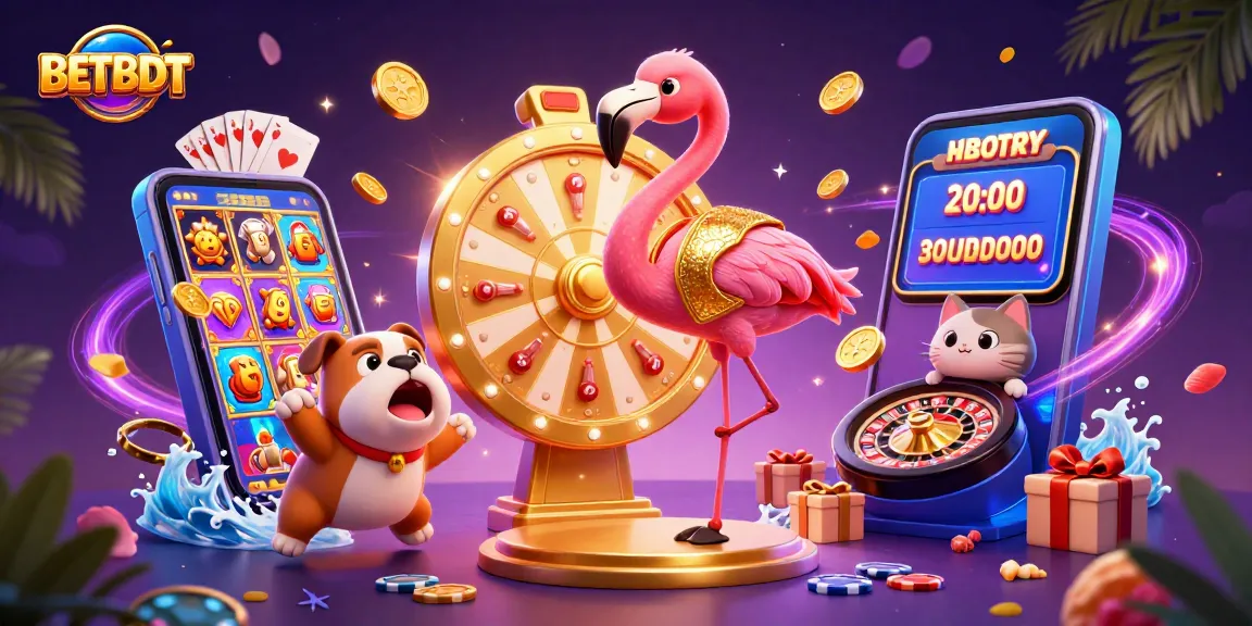 Experience excitement with BETBDT's thrilling prize wheel, colorful slots, and vibrant casino elements.