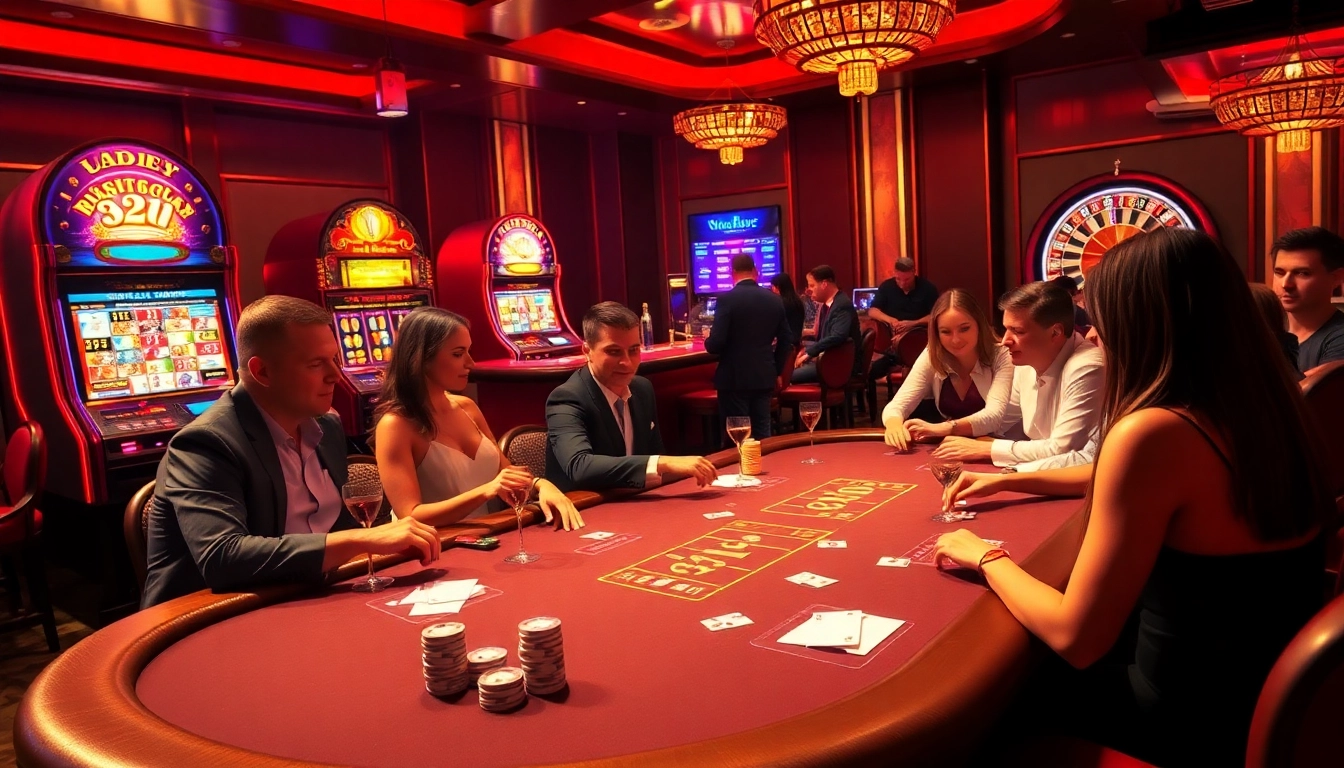 Experience the thrill of hit club gaming with vibrant poker tables and luxurious casino elements.