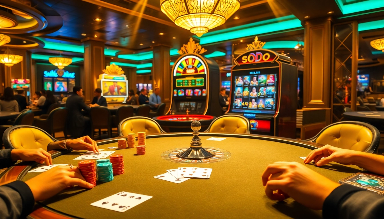 SODO CASINO players enjoy thrilling poker action at an upscale gaming table.