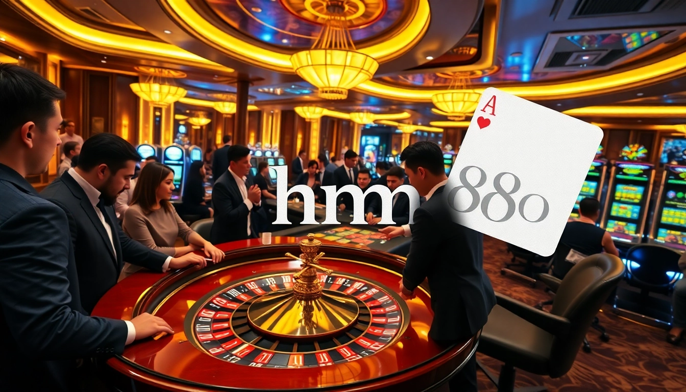 Engaged players at a casino table demonstrating strategies with hm88 poker chips.