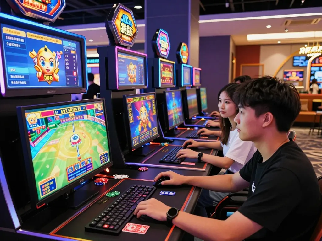 Engaged players enjoying BEM88's vibrant online gaming environment with colorful slots and sports betting screens.