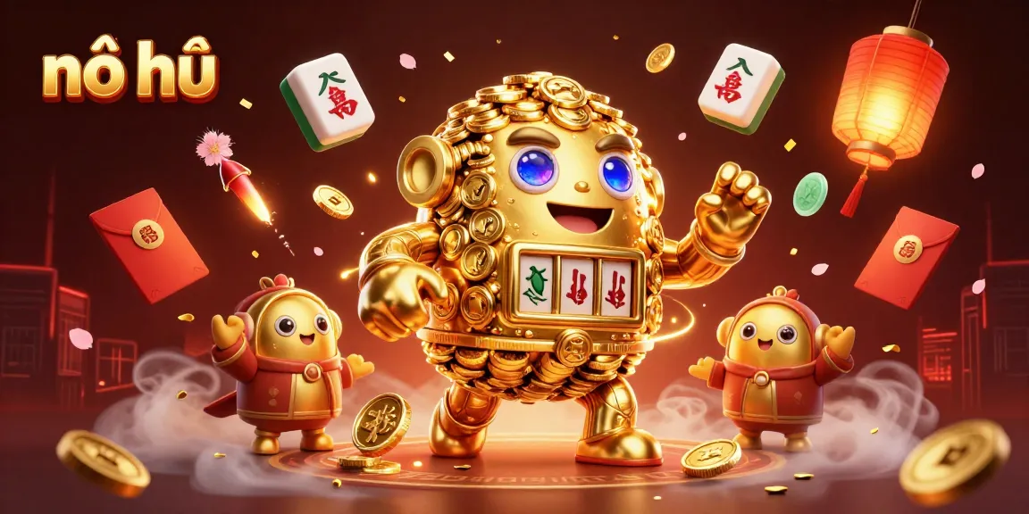 Spin the reels of nổ hũ with an ancient golem symbolizing luck, surrounded by vibrant game elements.
