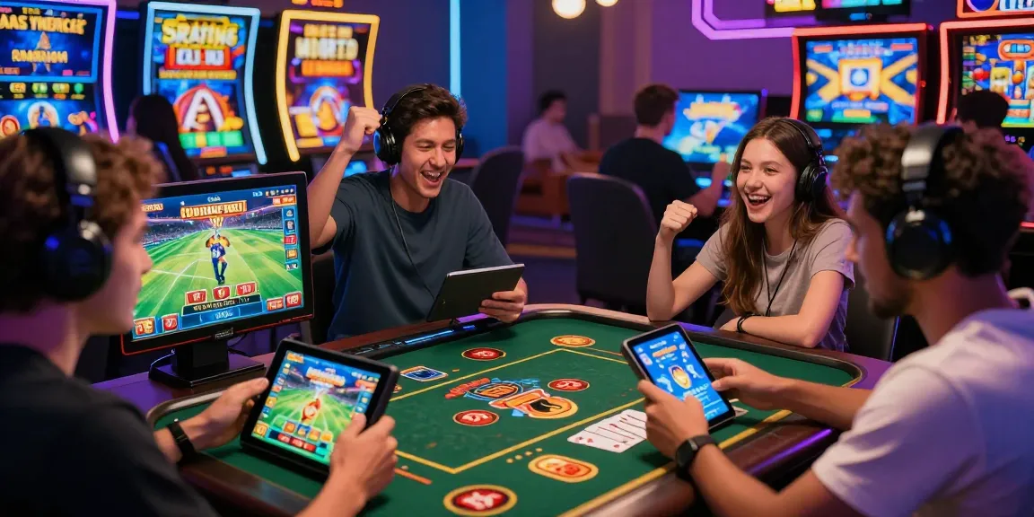 HELLO88 online gaming excitement with players celebrating wins in a vibrant digital atmosphere.