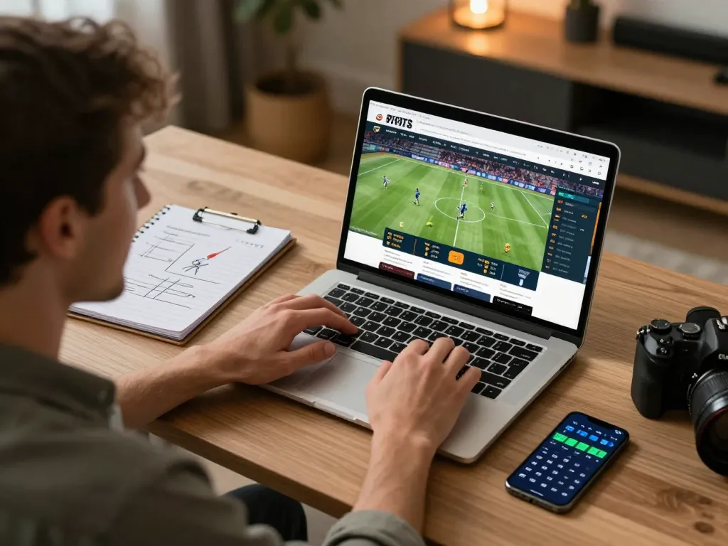 Engaging sports betting scene featuring cakhia user placing bets on their laptop while tracking live odds