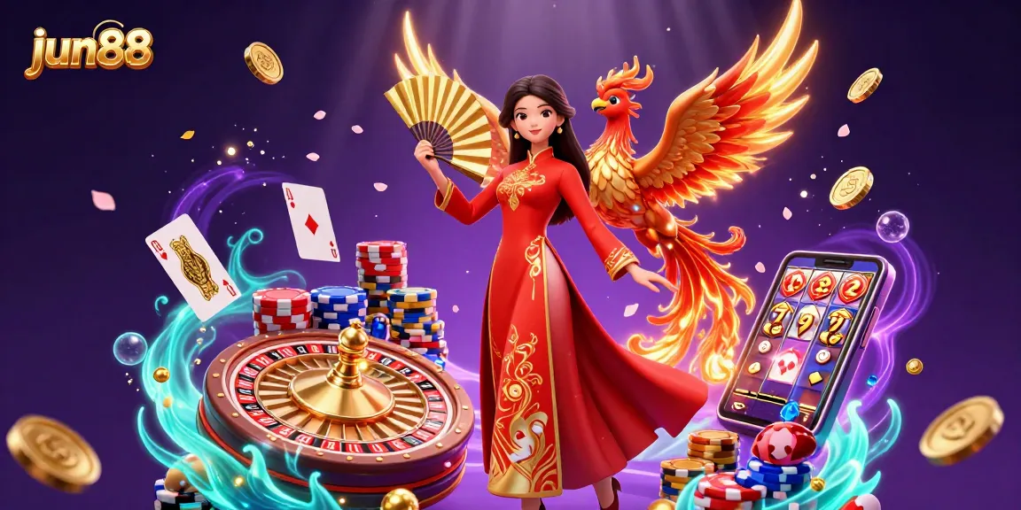 Spin to win at jun88 with vibrant scenes of exciting casino games and rewards.