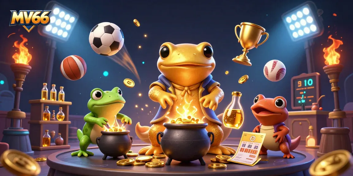 Experience thrilling MV66 gameplay with a vibrant scene of alchemy and sports betting action.