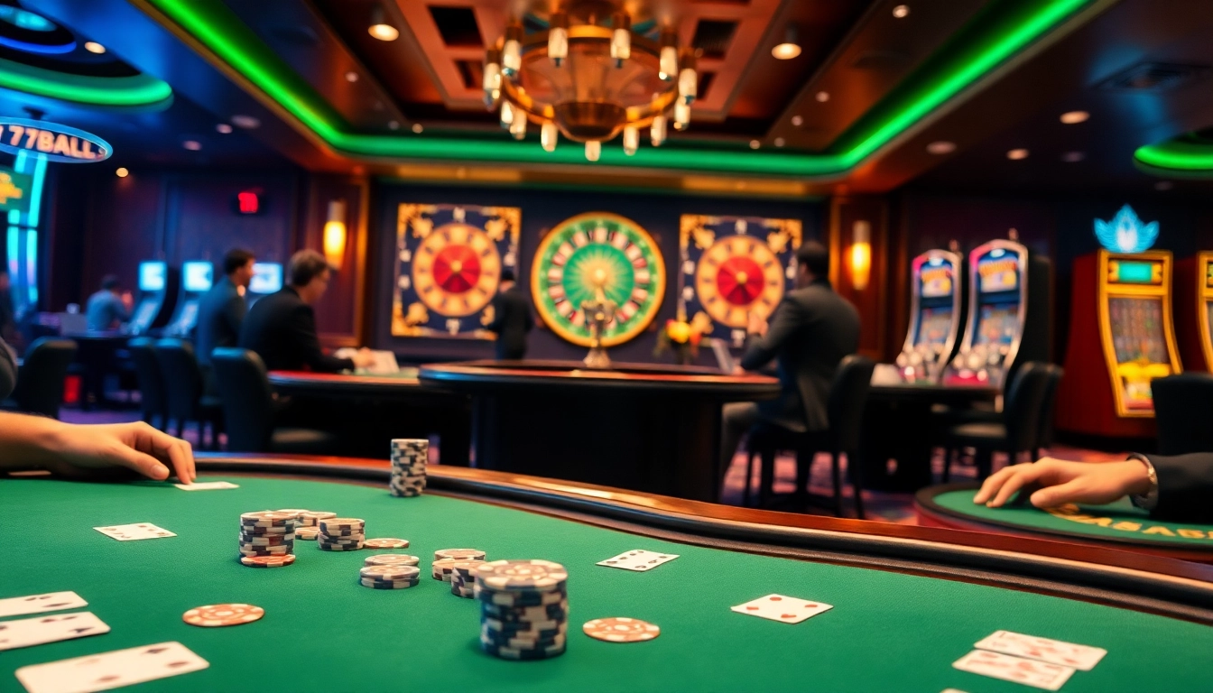Experience thrilling gaming at 77ball.org, where vibrant casino tables and exciting slot machines attract players.