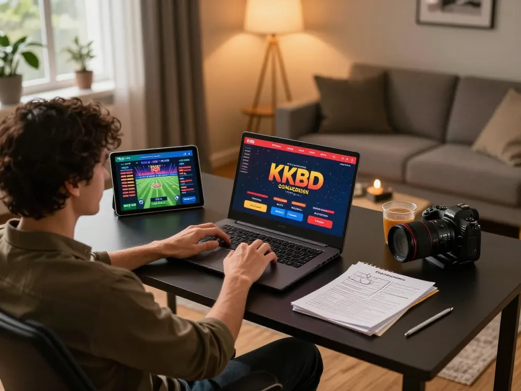 Enjoying an online gaming session on KKBD Bangladesh platform at a stylish home setup.