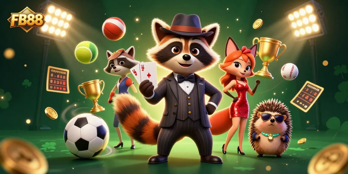 Experience the thrill of betting with FB88 through an exciting casino illustration featuring lively characters.