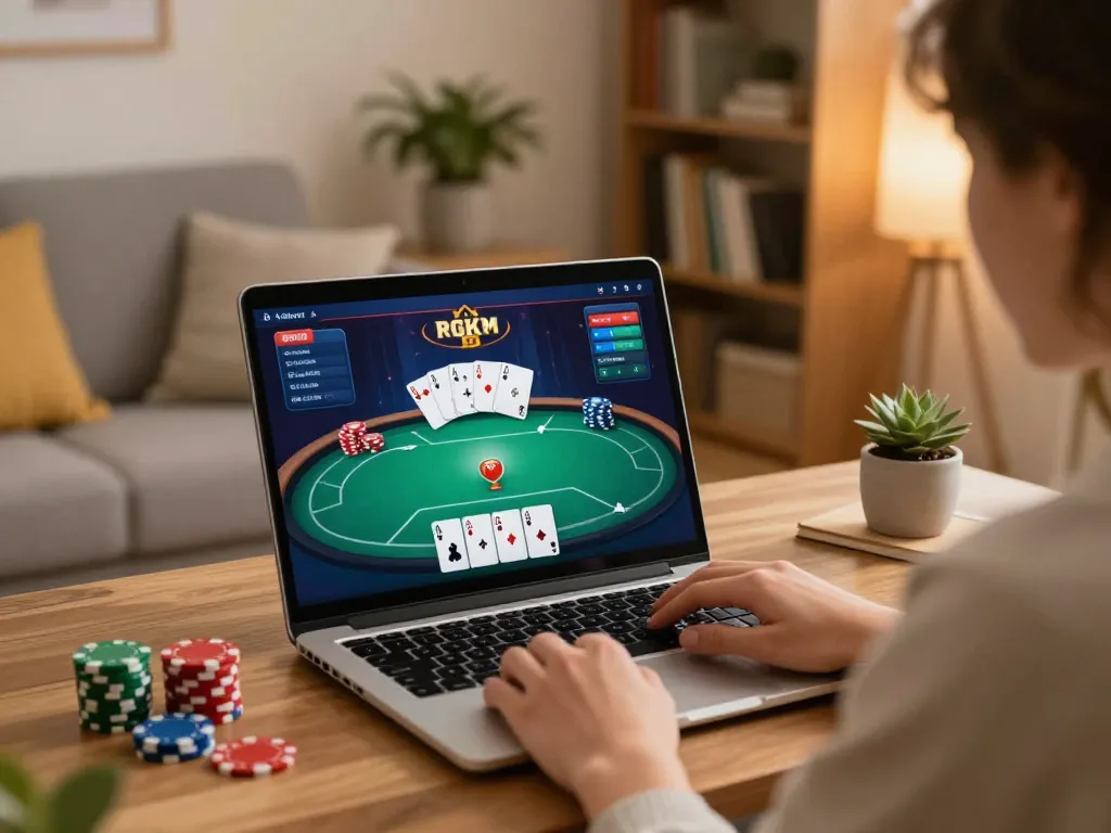 BCX88 online poker action with player engaged in thrilling game strategy at home.