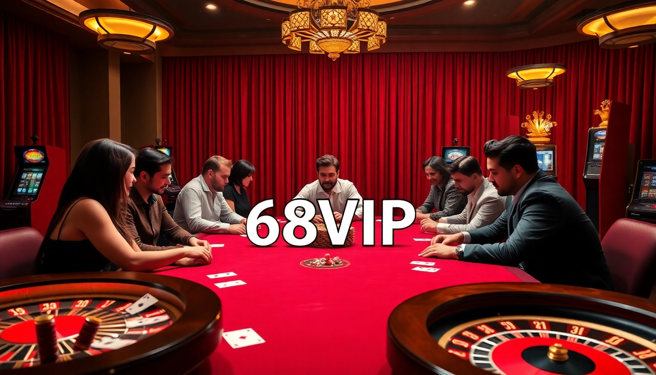 A high-stakes poker game at 68VIP casino with vibrant chips and cards.