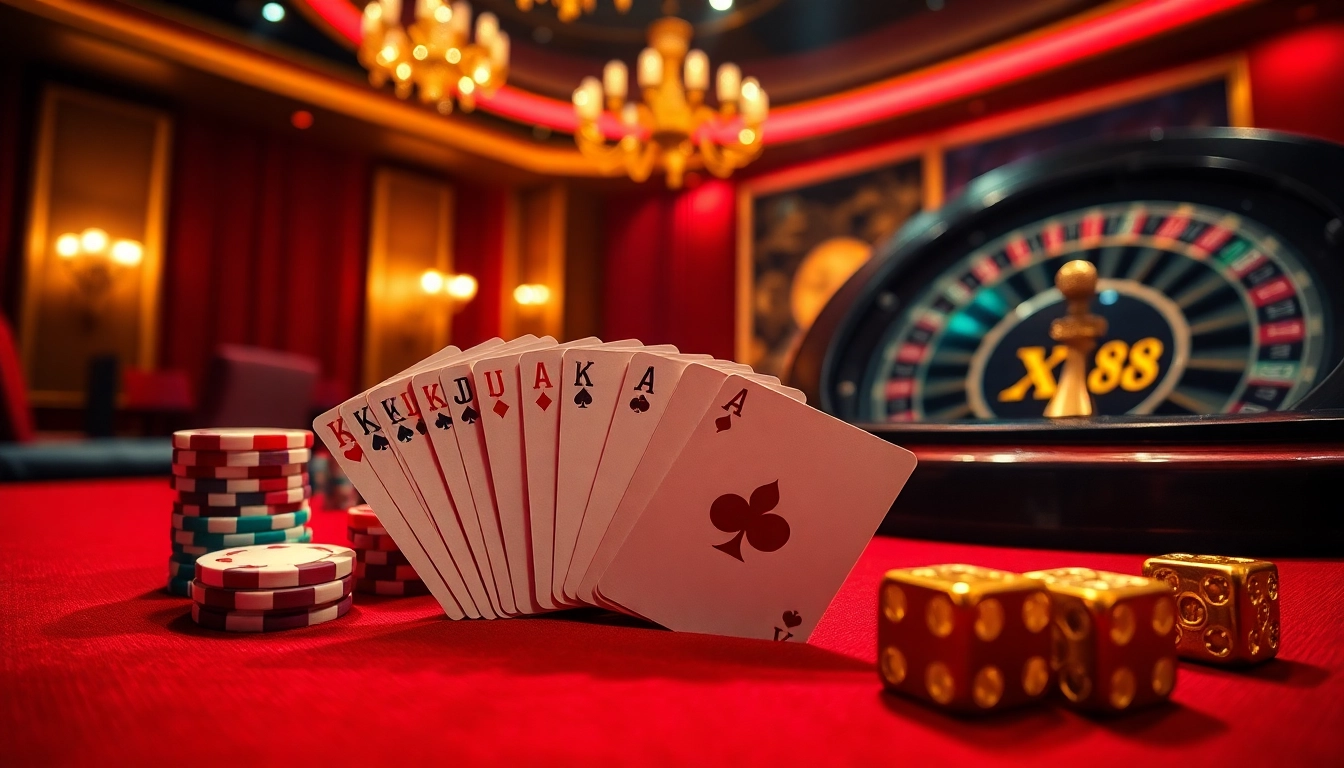 Exciting online poker scene showcasing XX88 betting interface with vibrant casino elements.