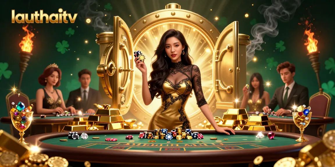 Experience thrilling baccarat at lauthaitv with glamorous high-stakes players in a dazzling casino scene.