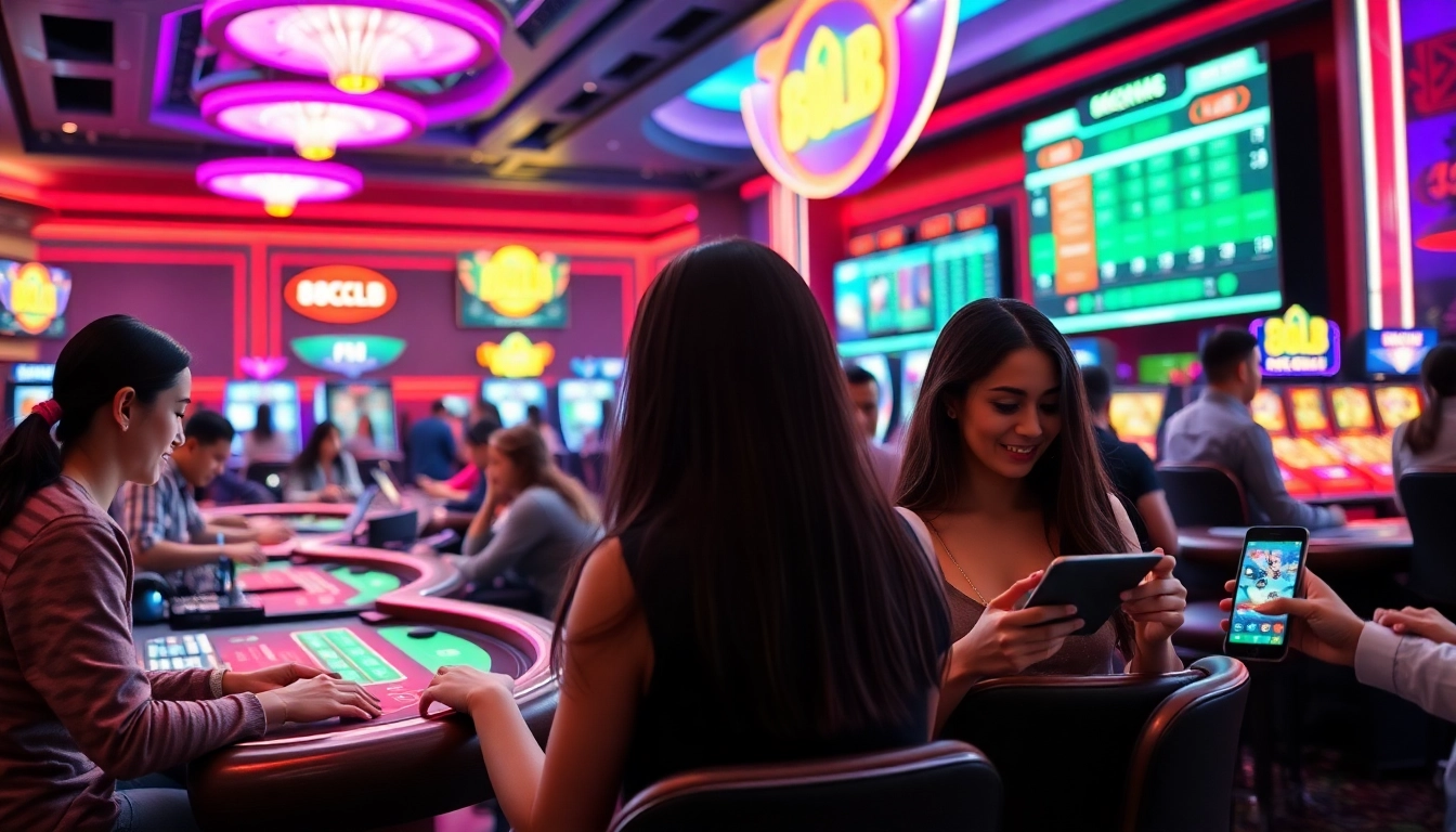 Engaging online gaming atmosphere at 88clb casino, showcasing players and live dealer tables.