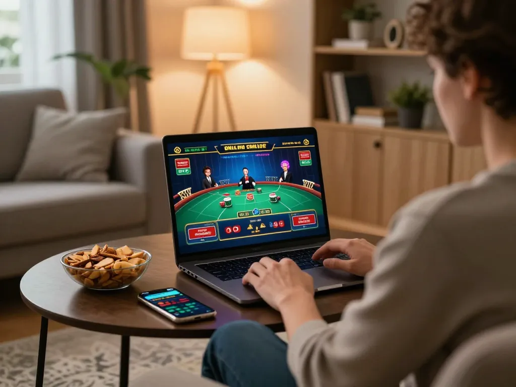 Player engaging in online gaming on SV66 platform from a cozy living room setting.