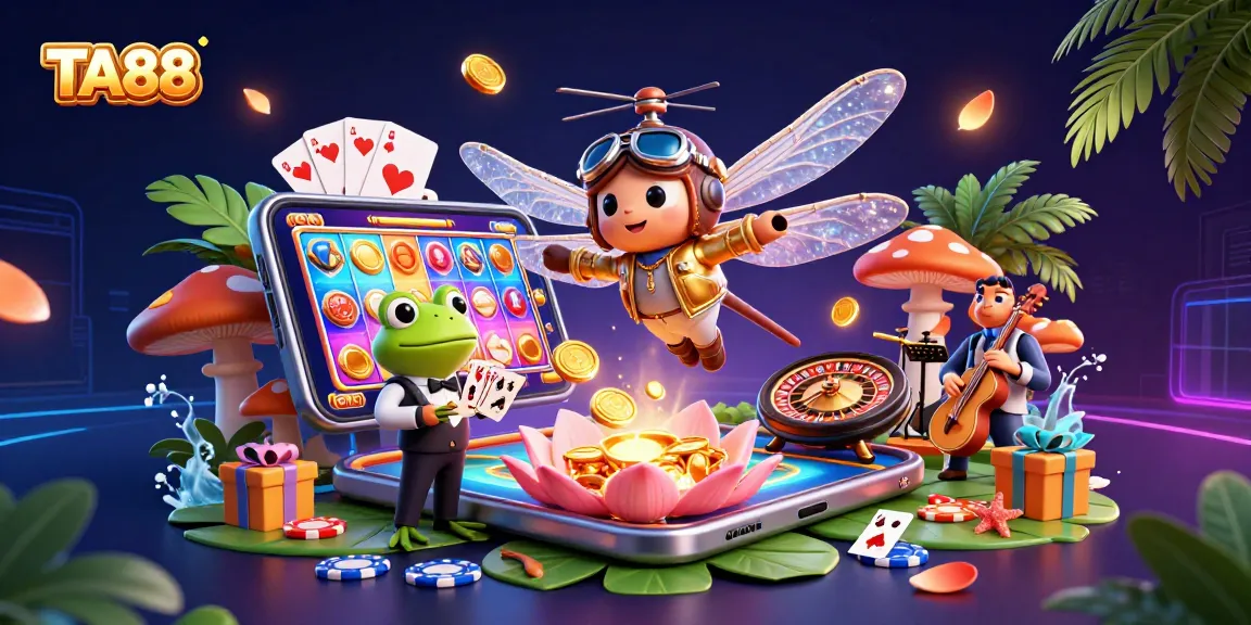 TA88 showcases a vibrant 3D dragonfly pilot and croupier in an engaging casino scene.