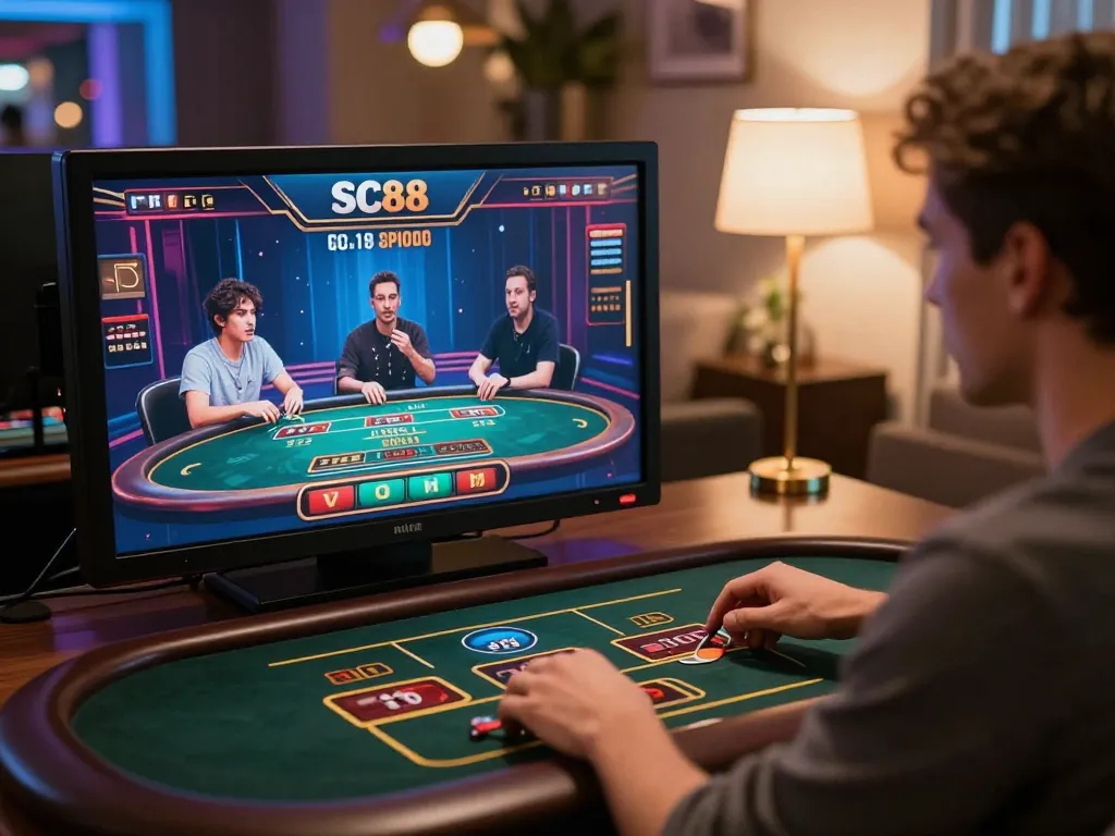 Engaging gameplay at SC88 online casino, showcasing a player strategizing bets on a live dealer game.