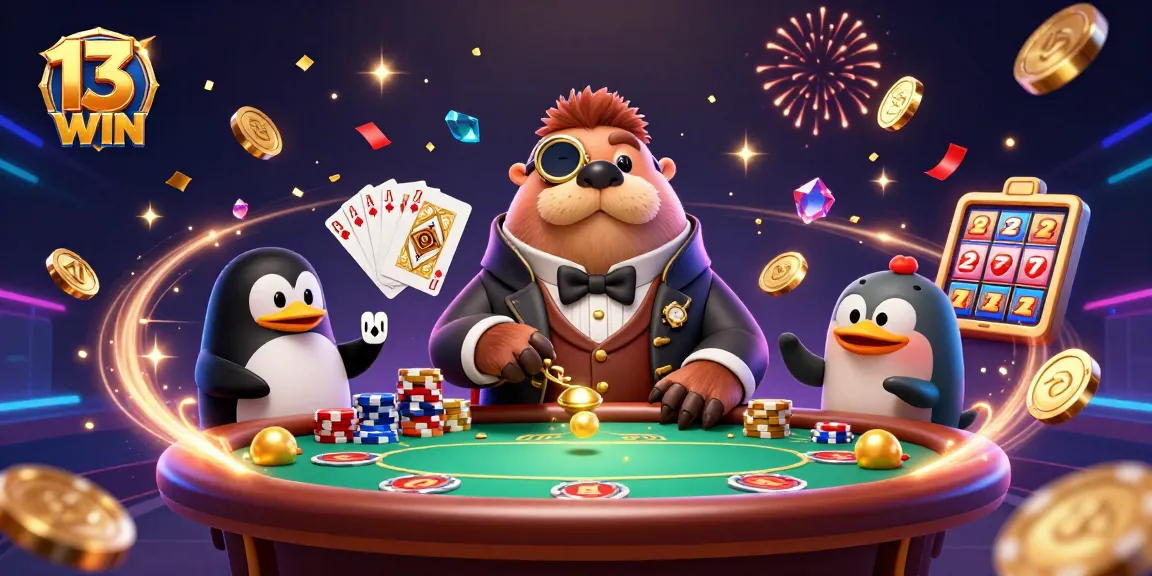 Experience the thrill of casino gaming at 13WIN with our engaging animated scene of a poker table.