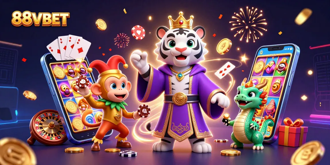 Experience thrilling gameplay at 88VBET, featuring a dynamic scene with casino elements and vibrant characters.