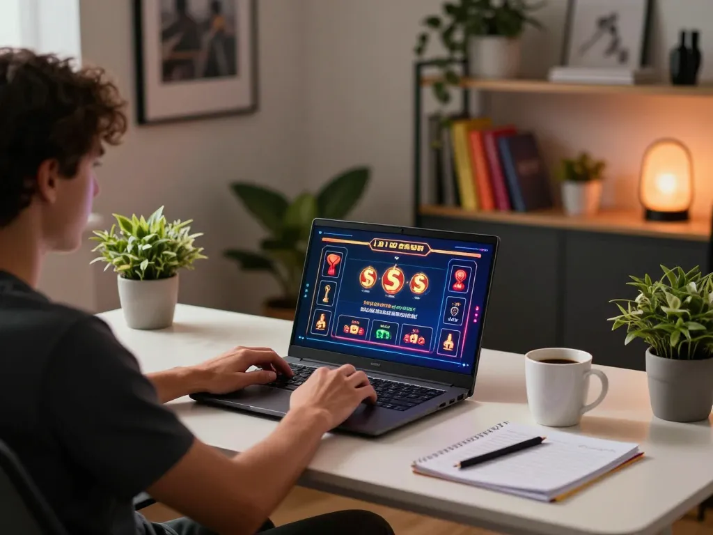 Engaged player enjoys online gaming representing liên minh okwin with strategic focus in home office.