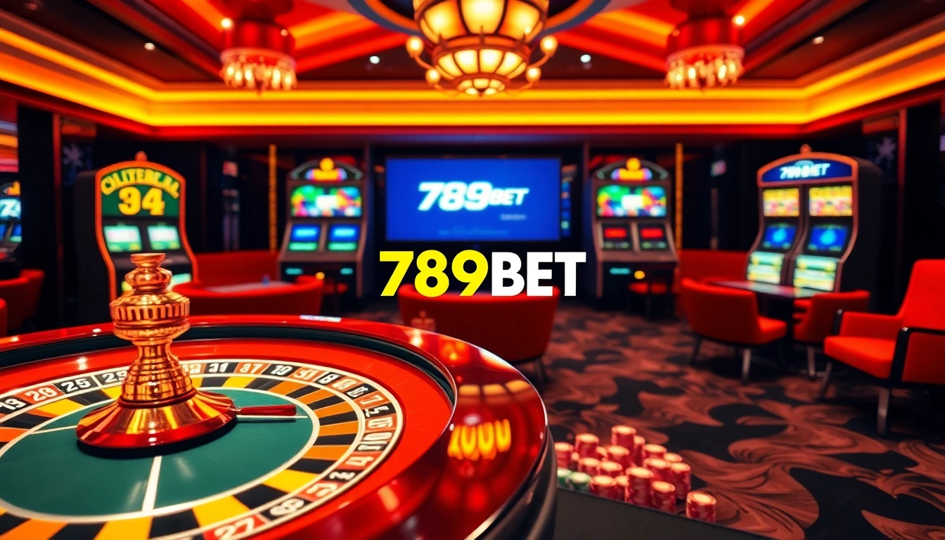 Engaging casino atmosphere featuring online gambling options at https://789betg.com/ with poker chips and a roulette wheel.