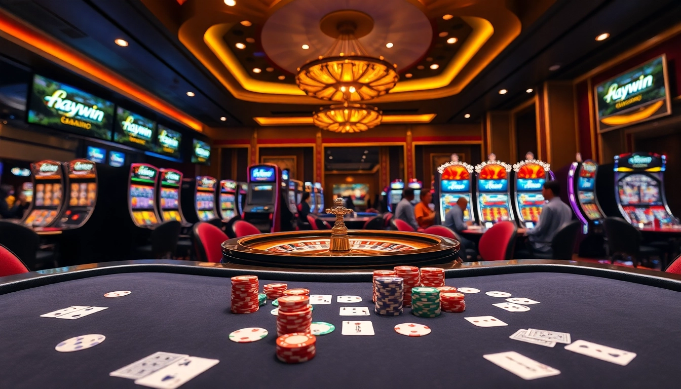 Players enjoying a thrilling game at Haywin casino tables filled with poker chips and excitement.