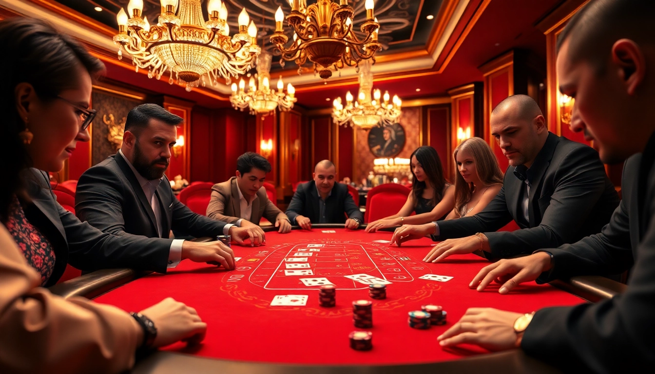 Experience the thrill of high-stakes gambling at IQ88 with players at an elegant casino table.