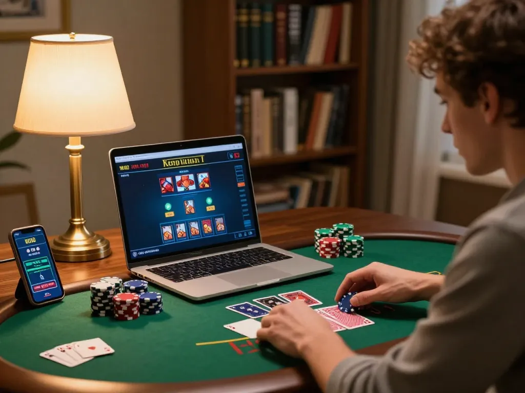 Engaged player enjoying online casino experience at 68gamebaivn, practicing strategic betting techniques.