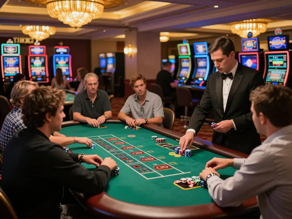 Players enjoying blackjack at a vibrant casino with exciting gameplay, showcasing dn88 strategies for winning