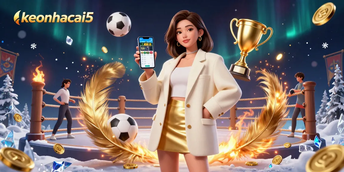 Engage with keonhacai5 through sports betting insights showcased in vibrant 3D illustration.