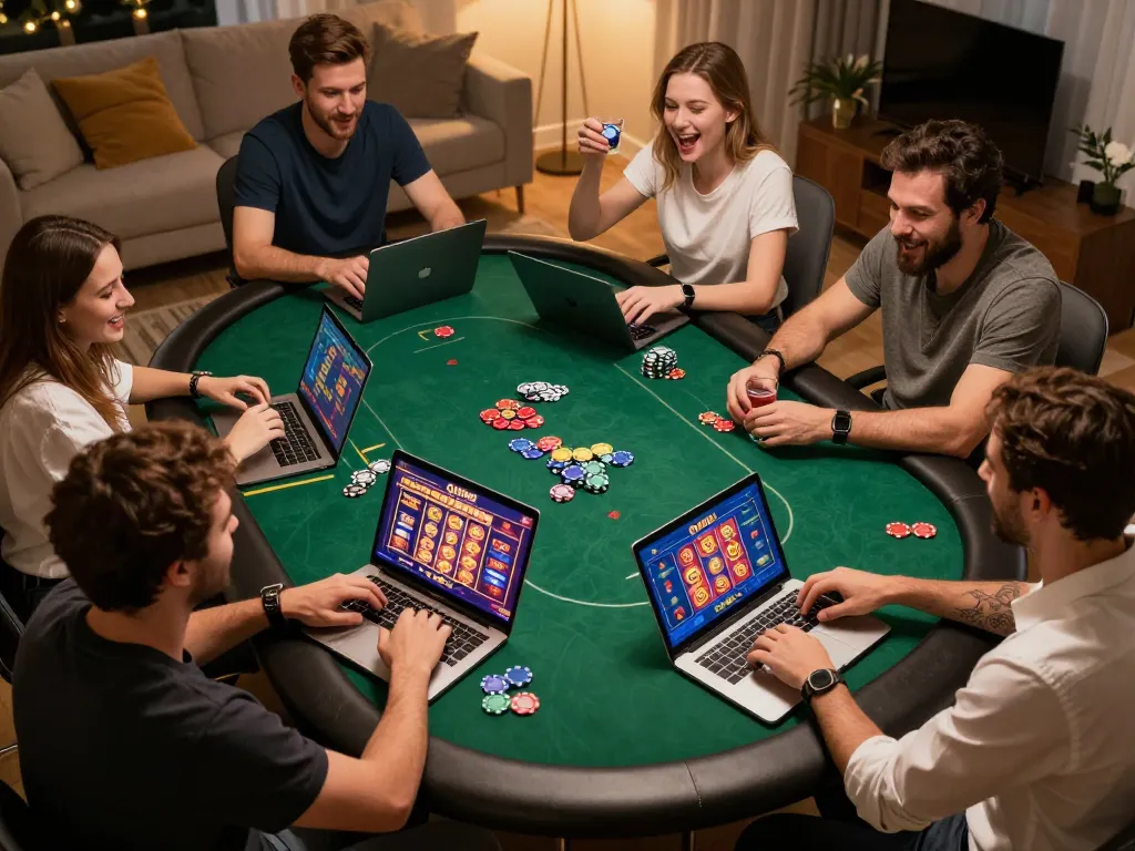 Players engage in online games at QH88go, showcasing a vibrant home gambling atmosphere