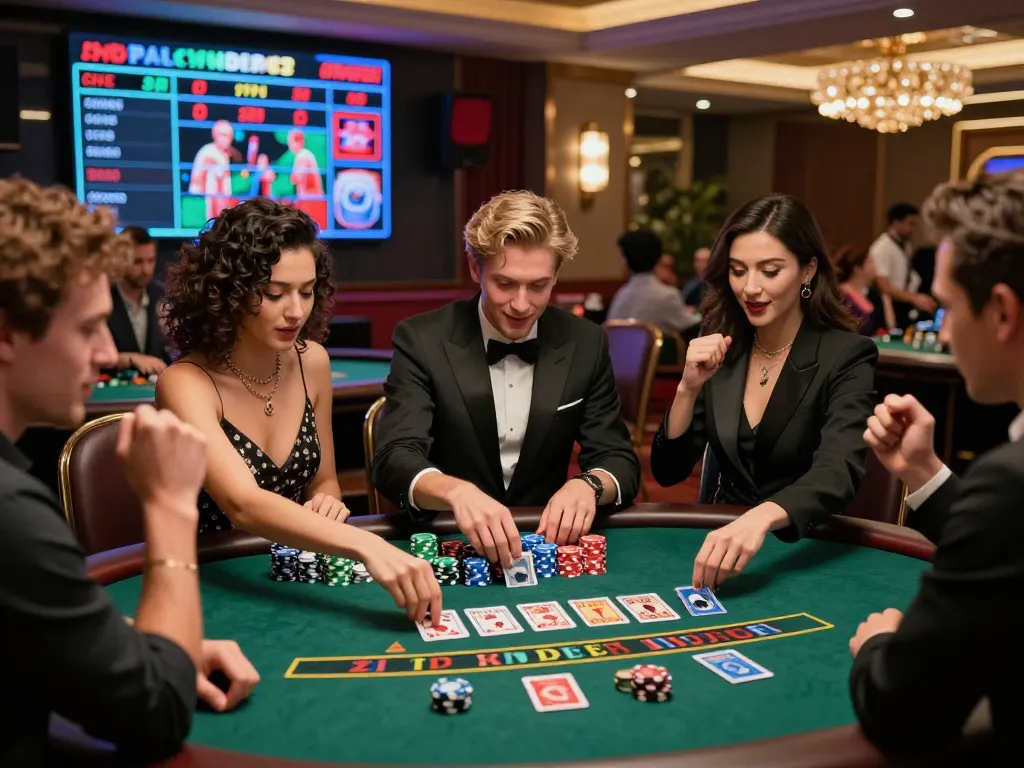 Exciting blackjack game at https://topbet8x.com/ with friends celebrating their win in a vibrant casino.
