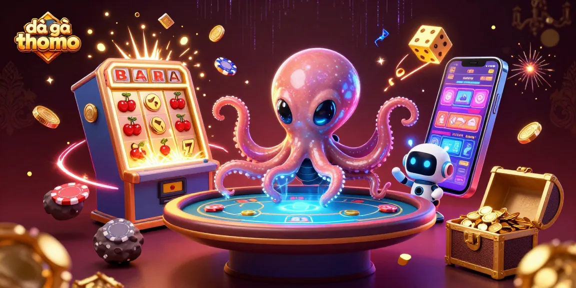 Engage with đá gà thomo in a vibrant 3D illustration showcasing exciting casino elements.