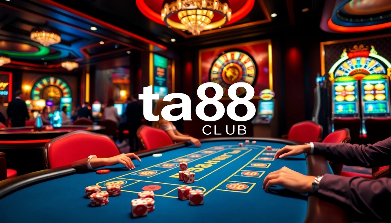 Experience thrilling gameplay at ta88 club's vibrant casino tables with poker chips and dice.