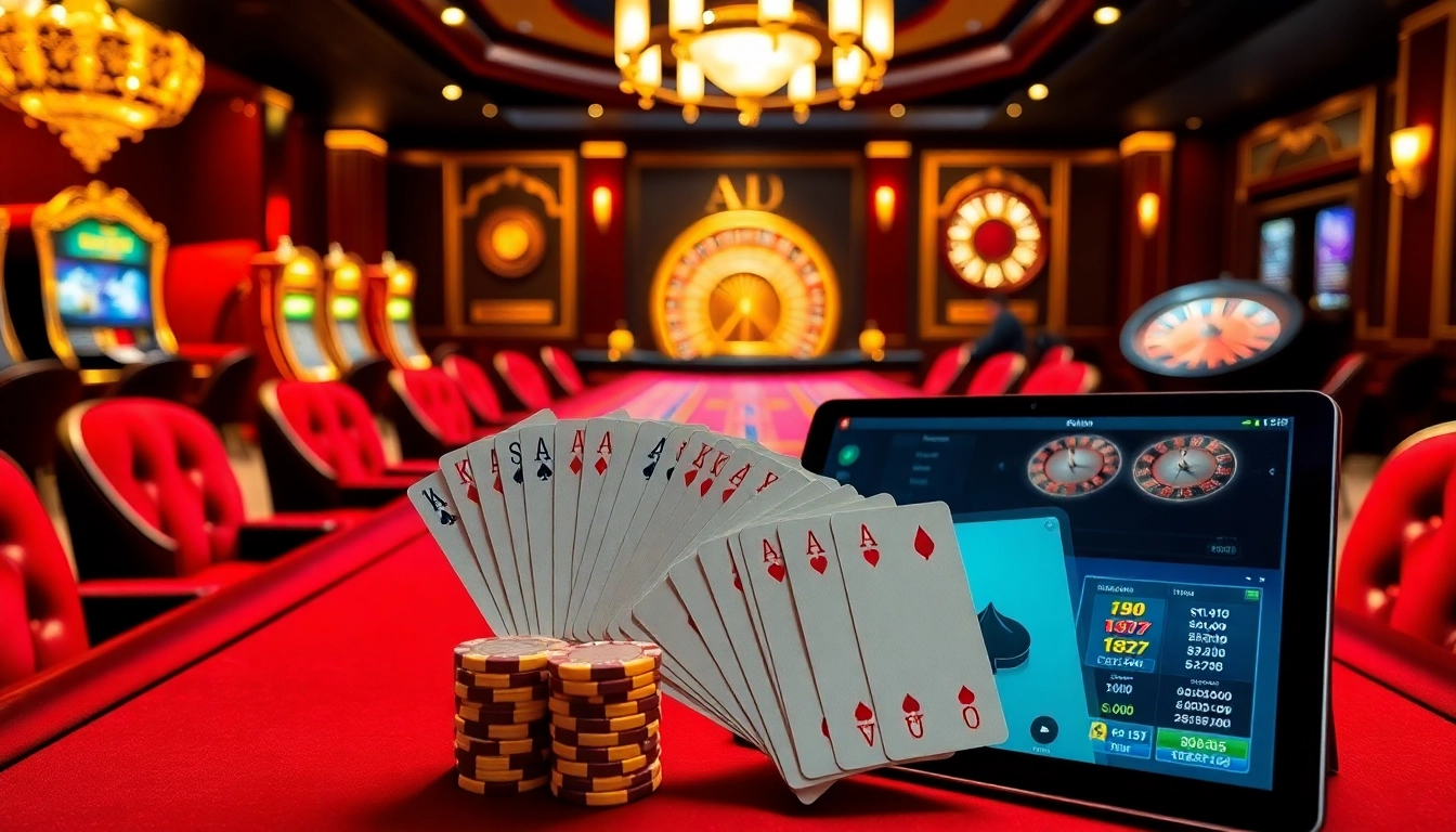 Experience winning strategies at https://red88.hot/ with an elegant casino scene featuring baccarat, slots, and poker.