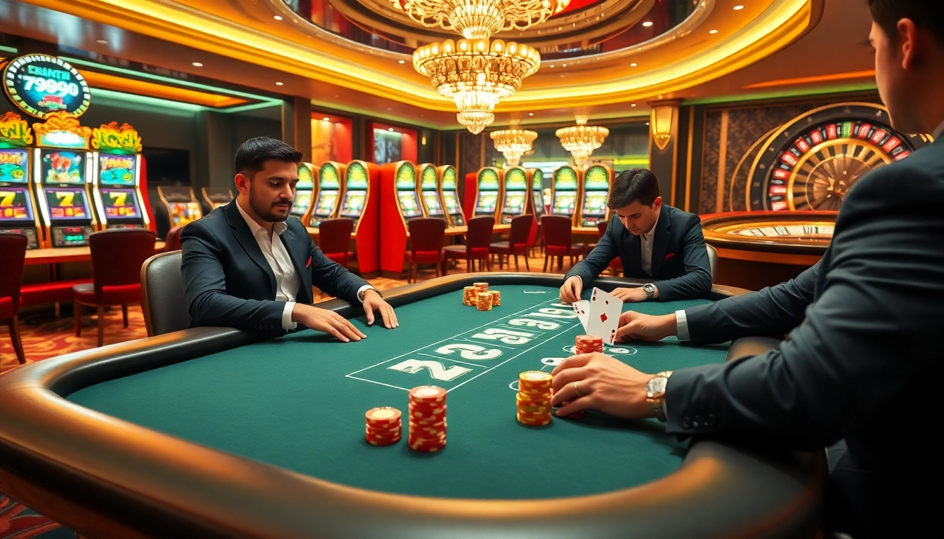 A thrilling poker game at 789club featuring colorful chips and professional players.