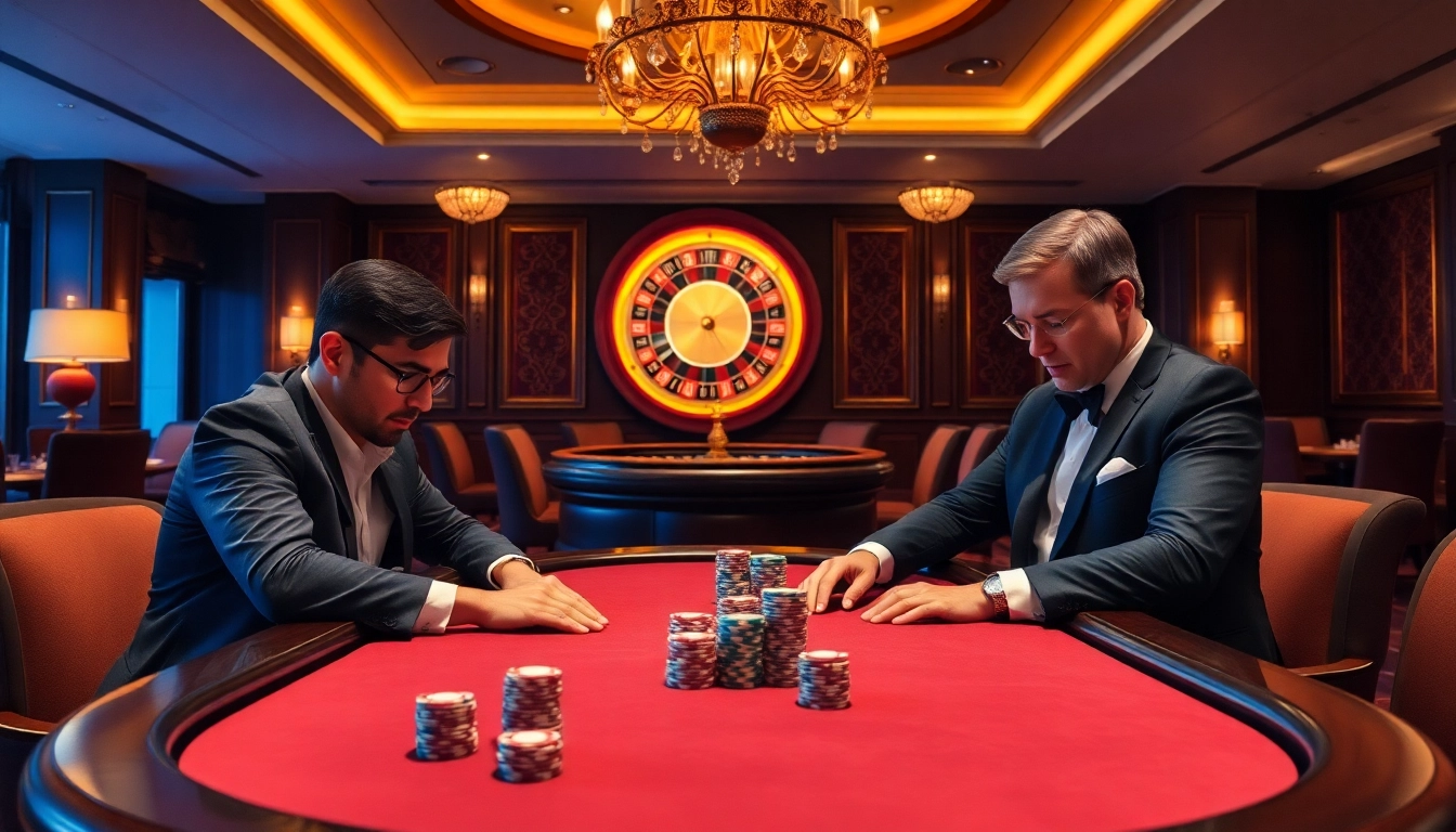 Players strategizing at a high-stakes poker table at tr88 casino, showcasing excitement and sophistication.