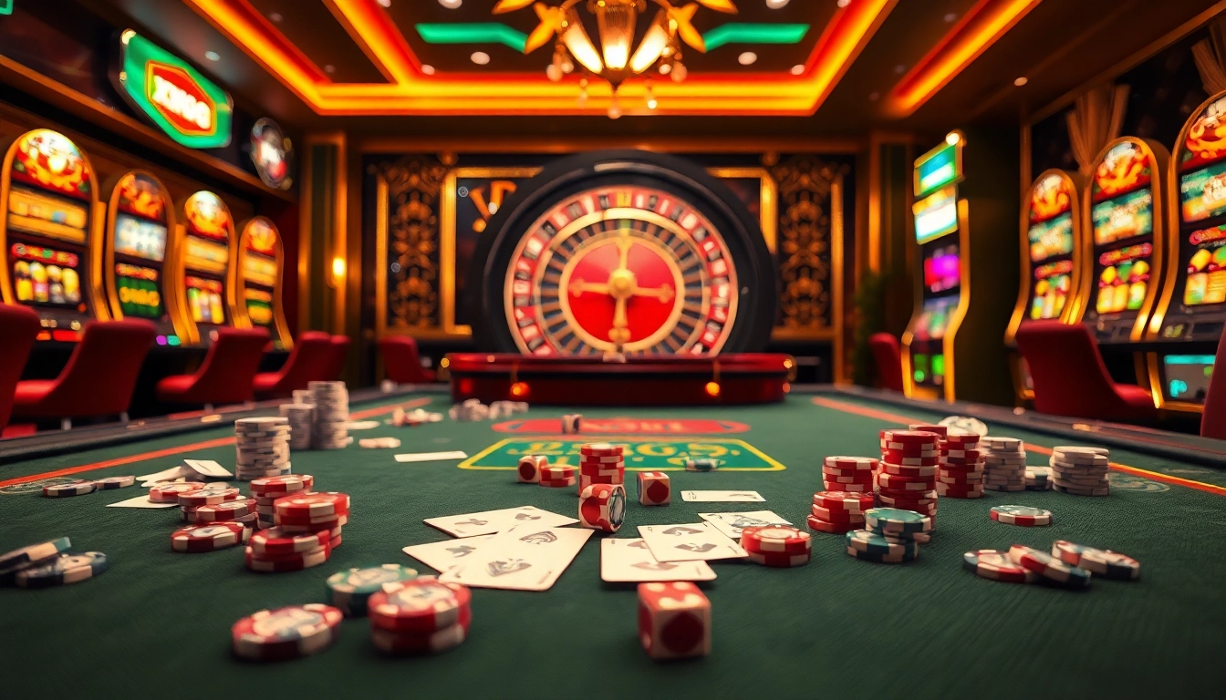 Experience thrilling gameplay with XXGG’s vibrant casino ambiance featuring poker chips and roulette wheels.