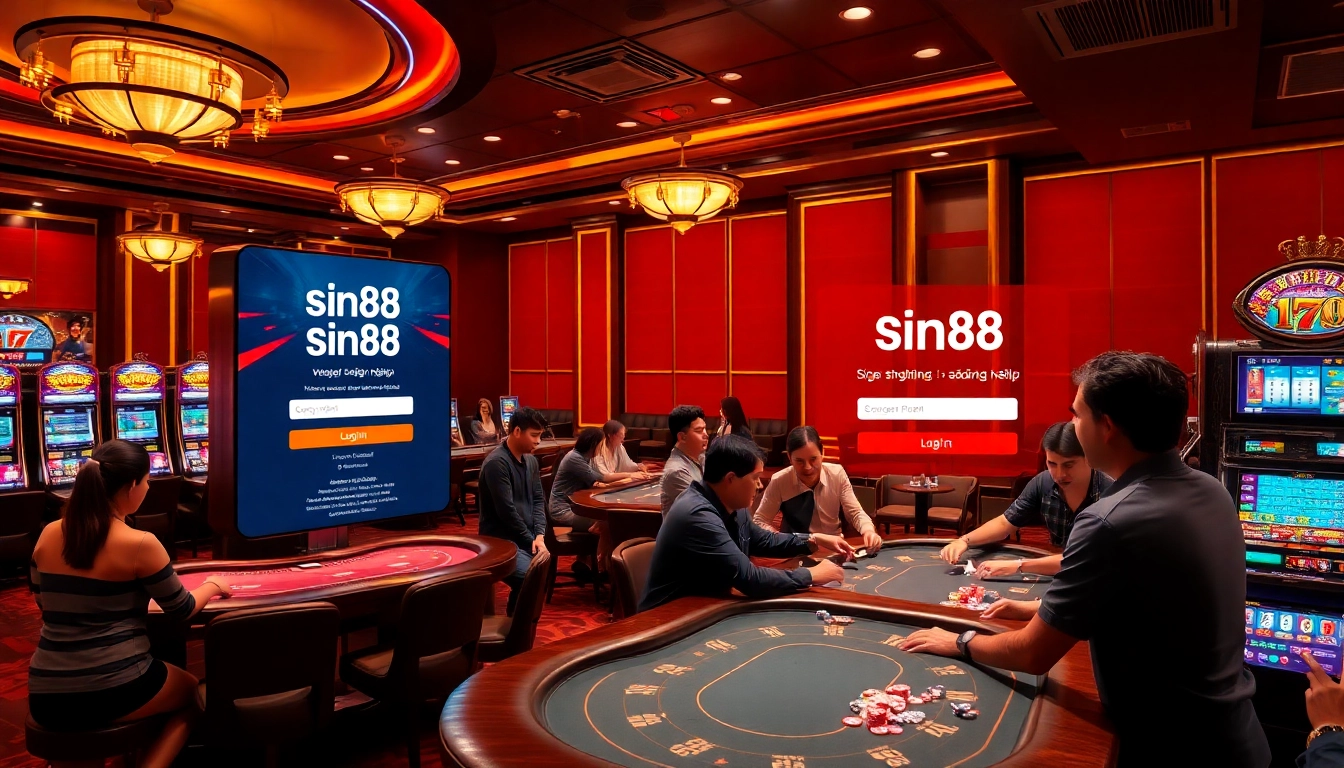 Experience the thrill of sin88 đăng nhập at a luxurious casino with vibrant gaming tables and slot machines.