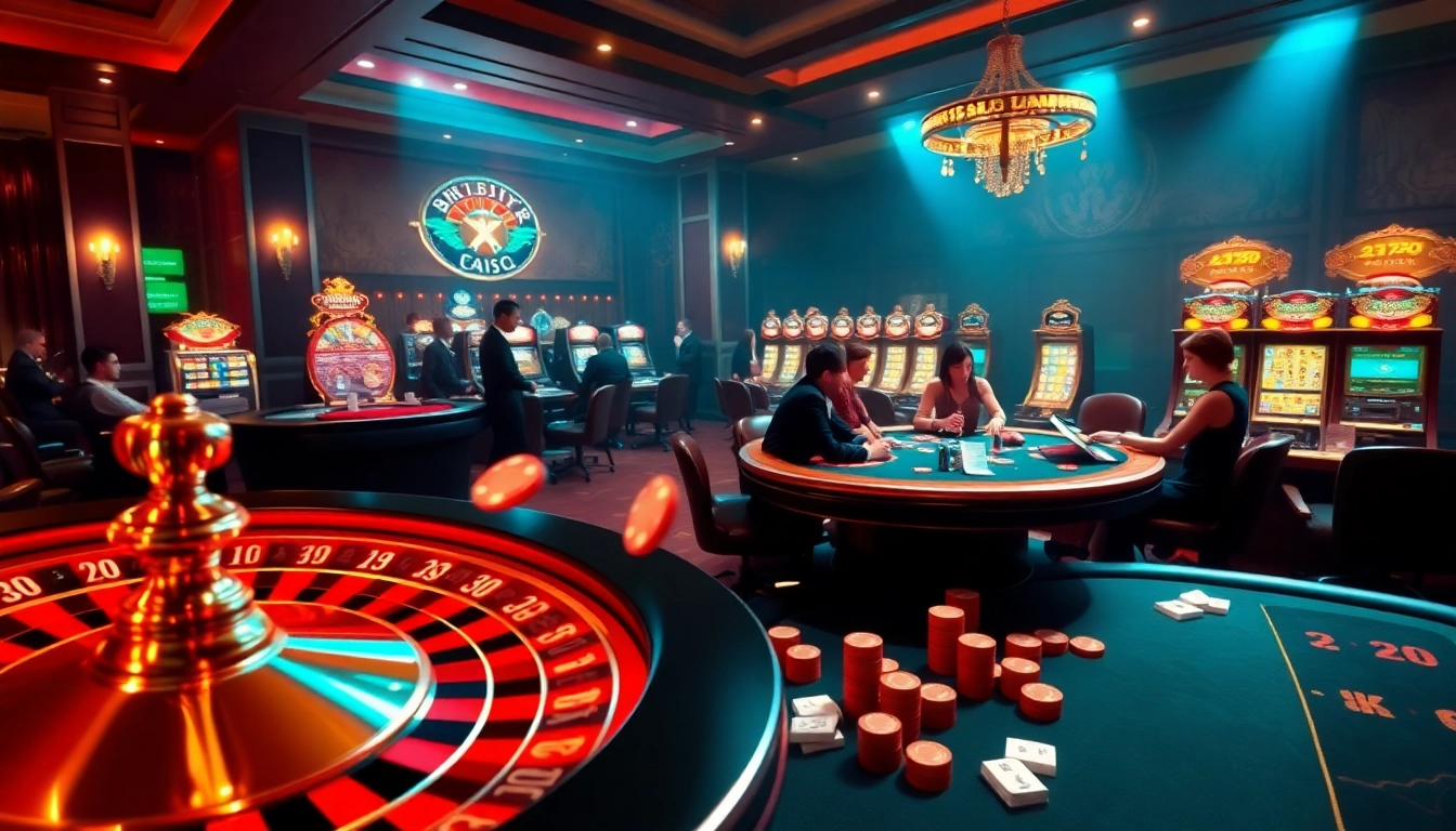 Experience excitement at the vibrant casino scene featuring roulette and poker, inspired by https://f168.direct/.