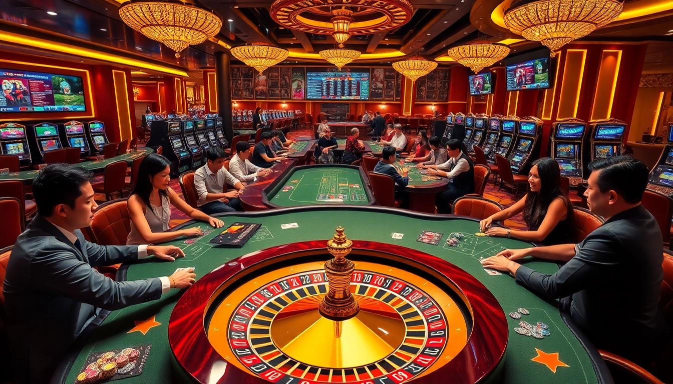 Experience the vibrant atmosphere of Lu88 casino with players engaged in exciting games.