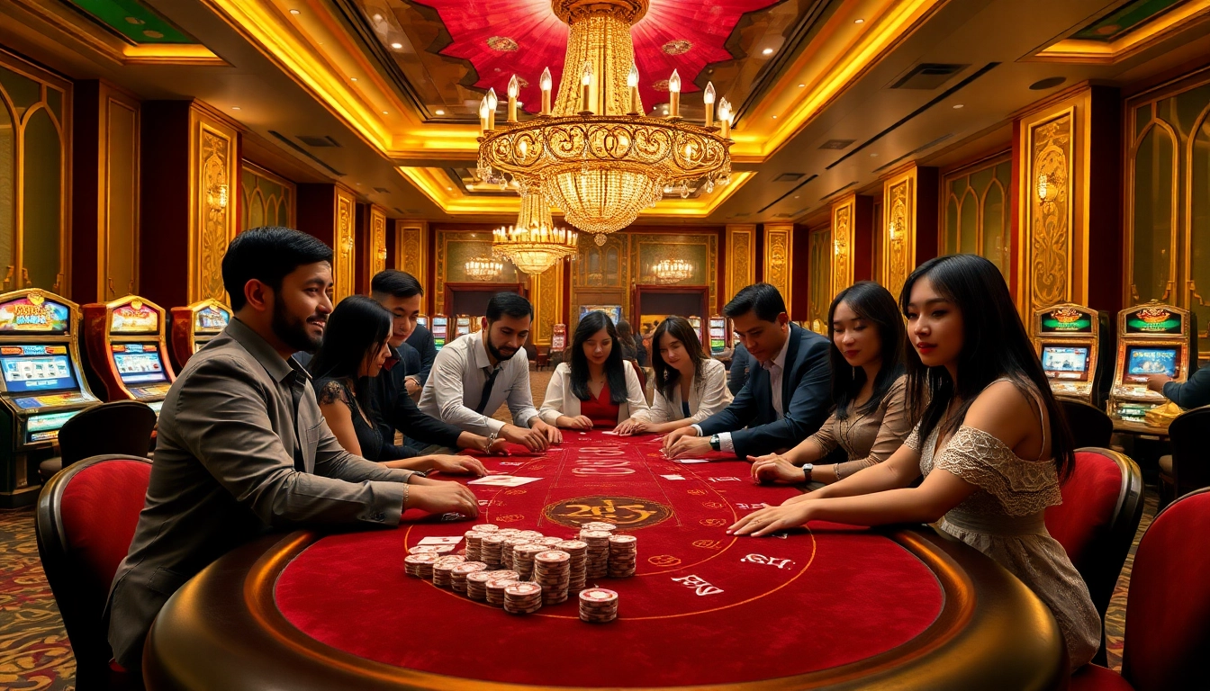 Experience the thrill of king88 vina with players enjoying blackjack in a luxurious casino setting.