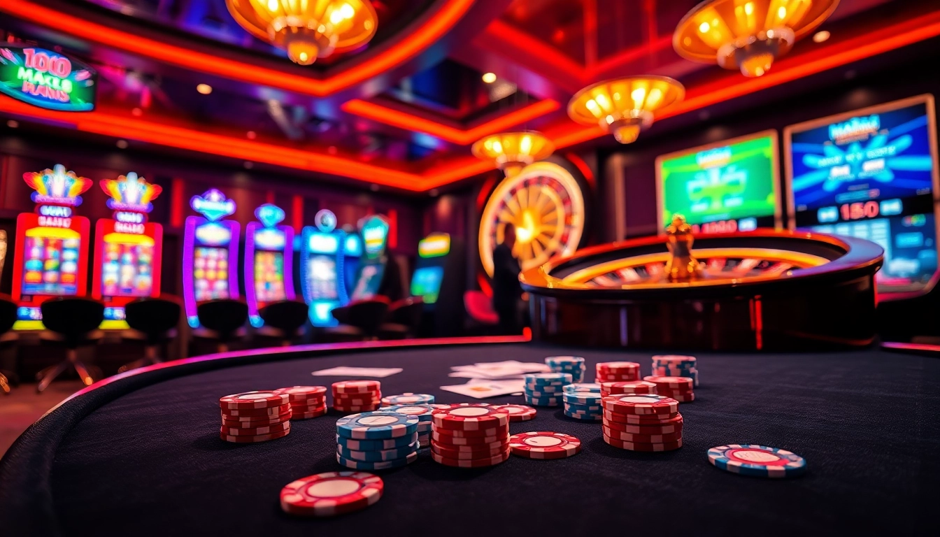 Max88 gaming scene showcasing vibrant casino excitement with tables and slot machines.