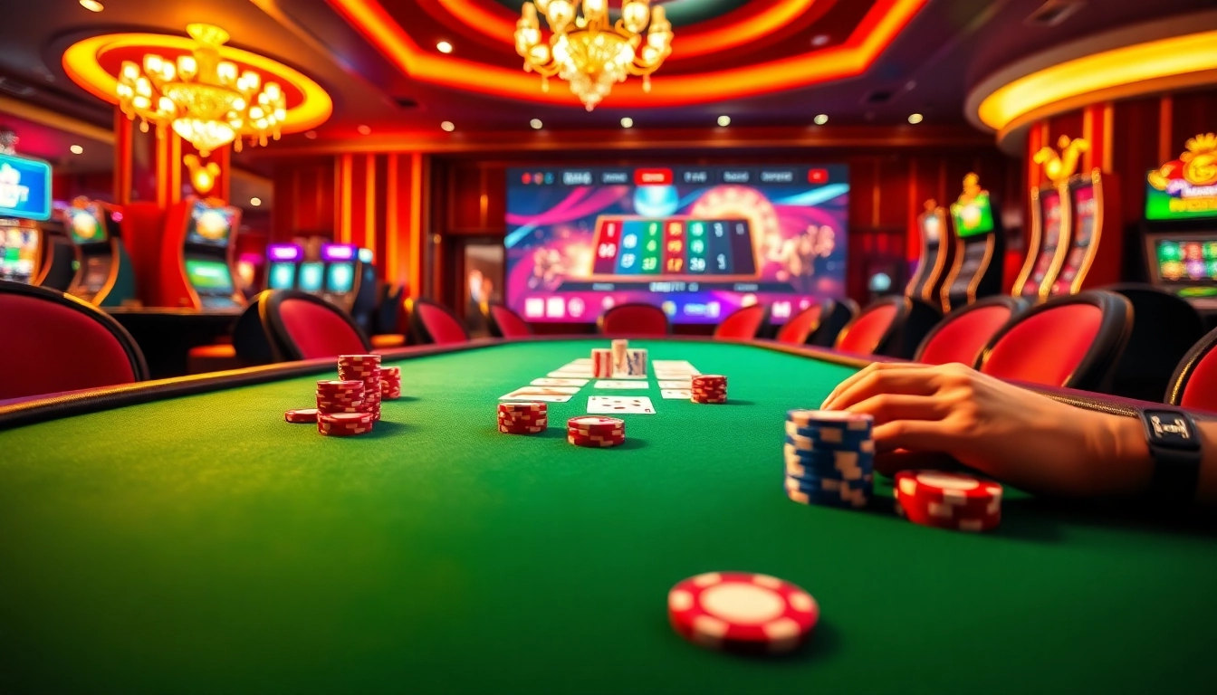 Experience exciting gameplay with debet net on a vibrant casino table featuring poker chips and cards.