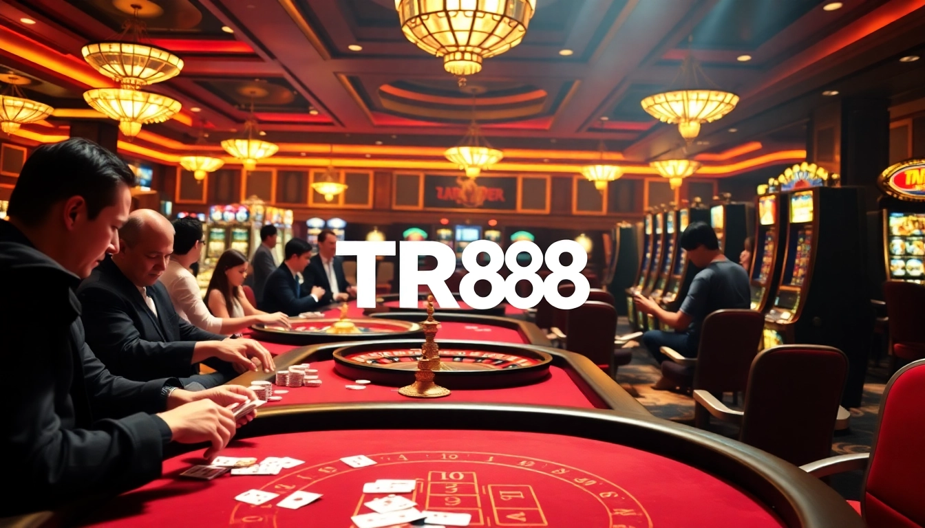 Experience the excitement of TR88 as players engage in high-stakes gambling at luxurious casino tables.