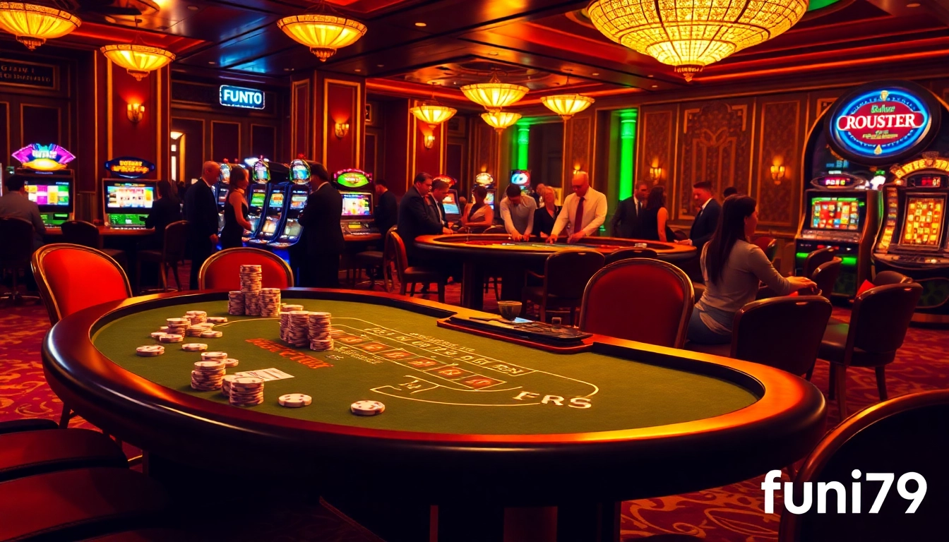 fun79 celebrates exciting casino moments with high-stakes blackjack and vibrant slot machines.