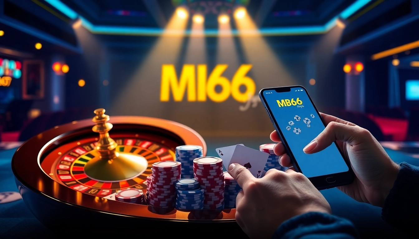 Experience thrilling gambling action at mb66.nyc with an animated casino scene of roulette and poker.