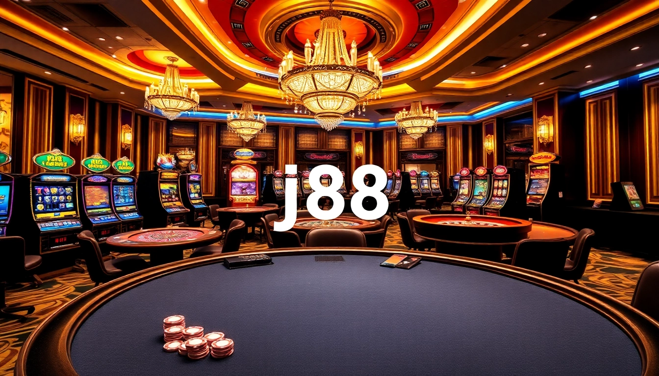 Experience the thrill of j88 at an exquisite blackjack table with vibrant casino elements.
